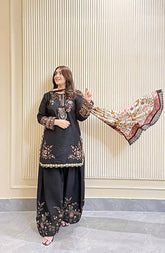 Pretty Black Cotton Embroidery Work Kurti